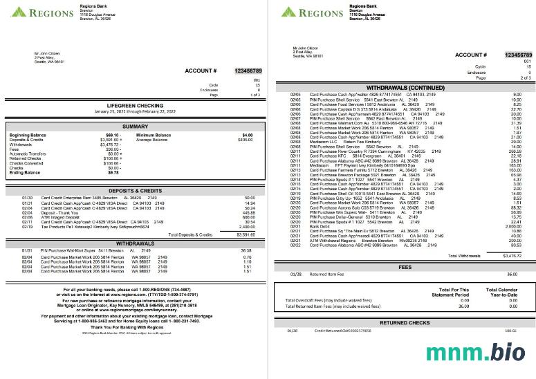 USA RBC wyciąg bankowy szablon Worda i PDF, version 2